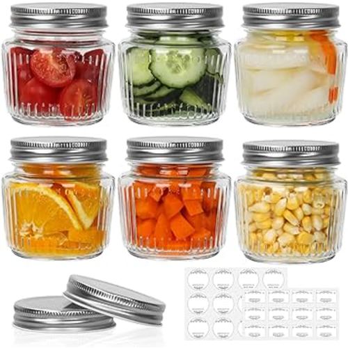 Cehomi Glass Mason Jars with Lids - 8 oz Vintage Canning Jars, Pickling Jars for Jelly, Jam, Honey, Pickles, Spice, Essential Preserver for Home Storage and Gifting 6 Pack