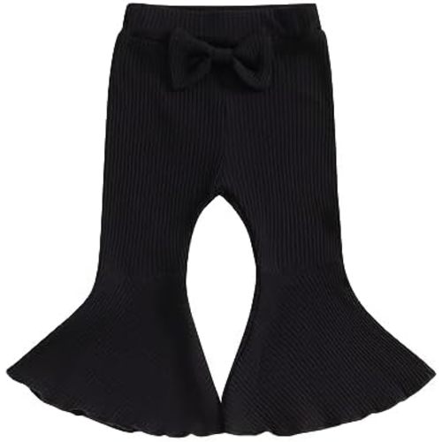 FIOMVA Toddler Baby Girls Flare Pants Solid Denim Ripped Jeans Ruffle Wide Leg Legging Trousers High Waist Bell Bottoms