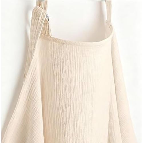 100% Muslin Nursing Cover - Soft Breathable Breastfeeding Cover Up with Arch Neckline & Adjustable Neck Strap, Portable Lightweight Design for Privacy, Ivory
