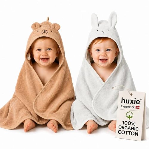 Hooded Baby Bath Towels, 100% Organic Cotton, 32"x32" 2-Pack
