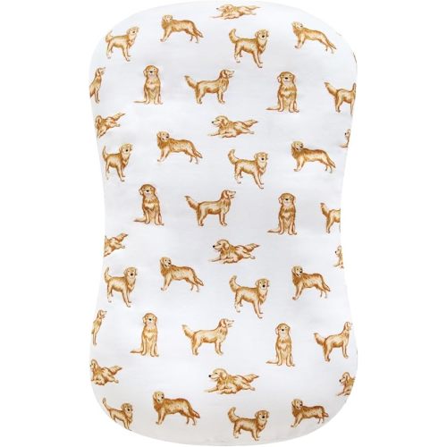 LifeTree Muslin Baby Lounger Cover, Newborn Slipcover Lounger Cover for Boys Girls Infant, Soft 70% Viscose from Bamboo and 30% Cotton, 1 Pack Cover Only, GoldenRetriever Pattern
