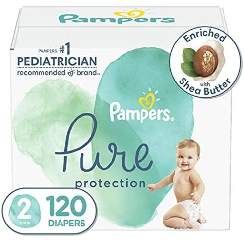 Diapers Size 2, 120 Count - Pampers Pure Protection Disposable Baby Diapers, Hypoallergenic and Unscented Protection, Enormous Pack (Packaging & Prints May Vary)