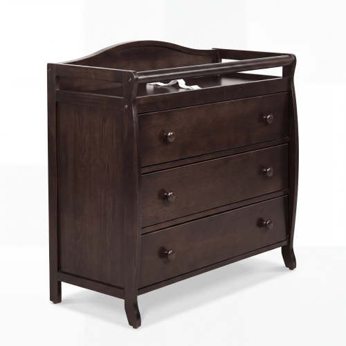 ELLEGHT 3-Drawer Dresser Changer, Changing Table, Nursery Dresser with Safety Belt, Guardrails & Changing Top for Baby Nursery in Brown