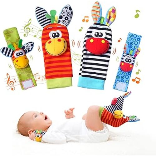 Baby Toys 0-6 Months, Wrist Rattles Foot Finder Socks Set, Infant Rattle Socks and rattles Wrist, Soft Newborn Sensory Toys,Infant Wrist Rattles for Babies 0-6 Months,Baby Gifts 6-12 Months