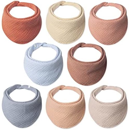 Lulu moon Baby Muslin Bibs - 100% Cotton for Teething Drooling Girls Boys, 8 Pack