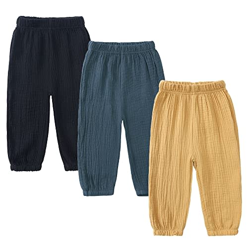 MYGBCPJS Baby Boys Girls Cotton Linen Trousers Kids Casual Ankle Pants Loose Long Bloomers