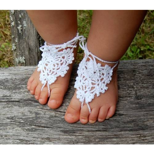 Crochet Baby Girls Barefoot Sandals, Flower Girls Anklet, Baptism Shoes, Newborn Foot Jewelry
