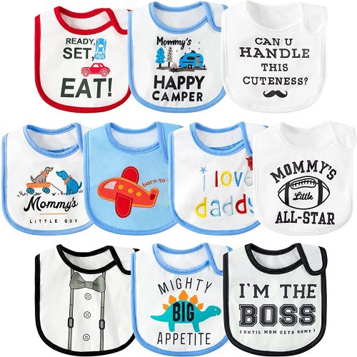 BWkoss 10Pcs Waterproof Baby Bibs Unisex Newborn Babies Food Bibs Baby Keepsake Birthday Gift for Drooling Feeding Eating Teething, 6-12 Months