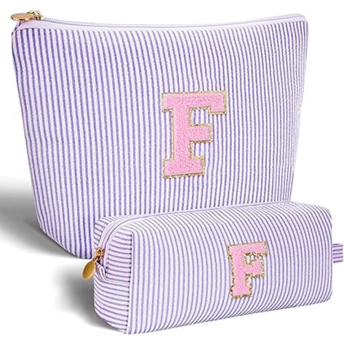 Personalized Makeup Bag for Women Girls - Fashion Cosmetic Bag Trendy Travel Toiletry Bag with Initials Letter - Teen Gifts - Lavender,F