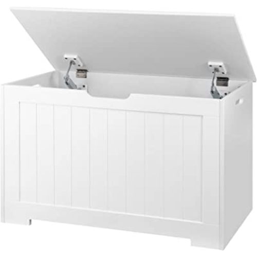 Epetlover Toy Box Storage Chest for Girls Boys, Wooden Trunk Bench w/Flip-top Lid & Safety Hinge, Kids Play Room Nursery Organizer, Bedroom Storage w/ 100L Storage Area (White)
