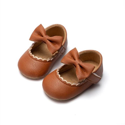 Oamico Infant Baby Girls Mary Jane Flats Non Slip Rubber Sole with Bownot Toddler First Walkers Princess Wedding Dress Shoes