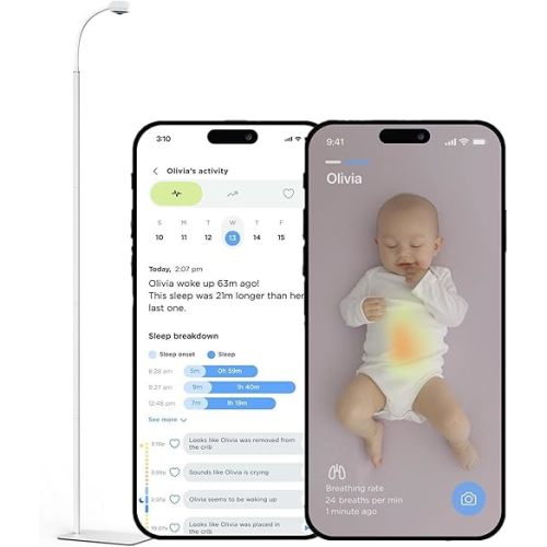 WiFi Baby Camera Monitor & Floor Stand, Sensor-Free Infant Breathing Monitor, Smart AI Monitoring, Sleep Tracker, Crying Detection, Night Vision, 2-Way Audio, Newborn Essentials for Toddler Room