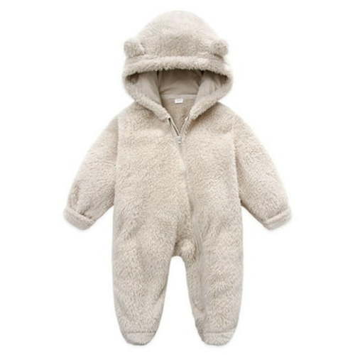 Ovbmpzd Hooded Baby Girl Pajamas Clearance Full Zip up Beige Fleece Warm Footed Sleepers New Born Onsies 3-6 Months