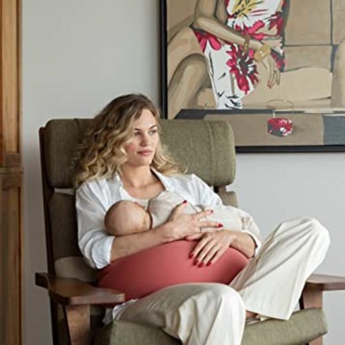 bbhugme Adjustable Nursing Pillow - Breastfeeding, Bottle Feeding, Baby Support - Adjustable Firmness and Fit - Washable Pillow Cover - Dusty Cedar