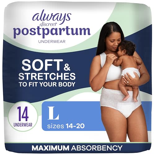 Always Discreet Postpartum and Adult Incontinence Underwear for Women, Large, Maximum Protection, 14 Count