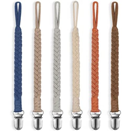 Pokipaw Pacifier Clip for Boys and Girls, 6 Pack Baby Pacifier Holder Leash 100% Handmade Braided Fits All Pacifiers & Teething Toys Modern Unisex Baby Gift