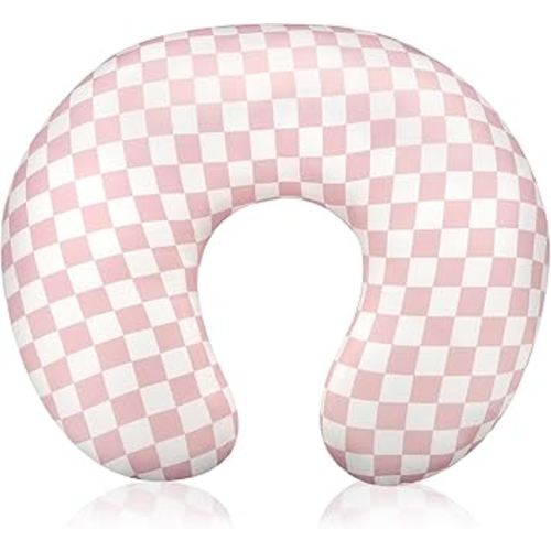 Nursing Pillow Cover, Removable Nursing Covers for Breastfeeding Pillows, Stretchy and Soft Fit for Baby Girls Boys Newborn, Pink Checkerboard (Only Cover)