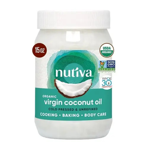 Nutiva Organic Coconut Oil, 15 Fl Oz - USDA Organic Cold Pressed Unrefined Extra Virgin Coconut for Cooking, Skin, Hair, Massage, and Oil Pulling. Contains Natural MCT