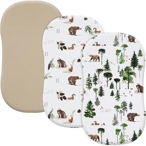david's kids 3 Pack Bassinet Sheets, Ultra Soft Breathable Comfortable Baby Sheet Set for Boys Girls Neutral, Univeral Fit for Most Cradle and Bassinet Mattress, Woodland Animals