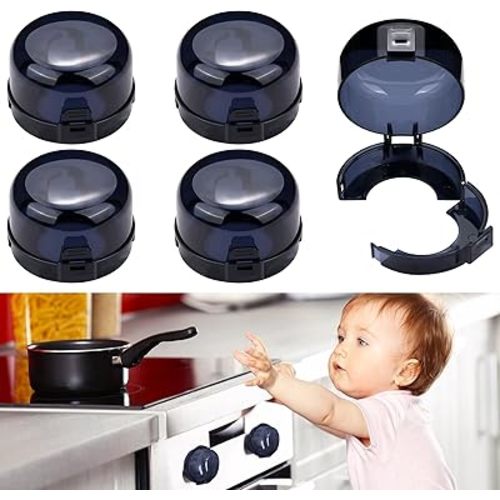 5-Pack Stove Knob Safety Covers,Upgraded Press Gas Stove Knob Locks,Durable Design Childproof Oven Knob Locks for Babies and Pets, Sticky and Easy to Install,Black