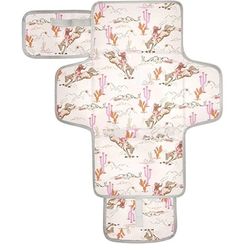 Portable Changing Pad for Baby - Cute Rodeo Cowgirl Waterproof Diaper Changing Mat Travel Changing Pad with Built-in Pillow - Shower Gift for Baby