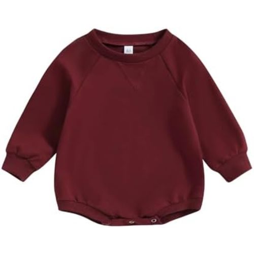 Toddler Baby Boy Girl Bubble Romper Infant Oversized Plain Long Sleeve Crewneck Sweatshirt Bodysuit Cute Clothes