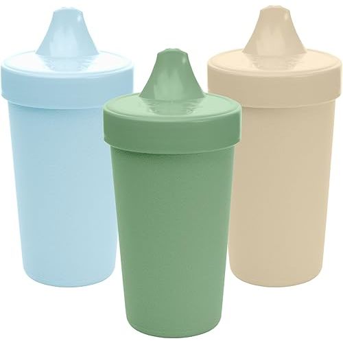 Re-Play Sippy Cups for Toddlers - 10 Oz. Reusable Spill Proof Cups for Kids, Dishwasher/Microwave Safe - Made in USA - Set of 3-3.13" x 6.25" - Beach Baby