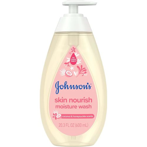 Johnson's Baby Skin Nourish Baby Moisture Wash + Coconut & Honeysuckle Scents Cleanses & Leaves Skin Moisturized, Hypoallergenic Body Wash, Baby Bath Essential, Sulfate-Free, 20.3 fl. oz