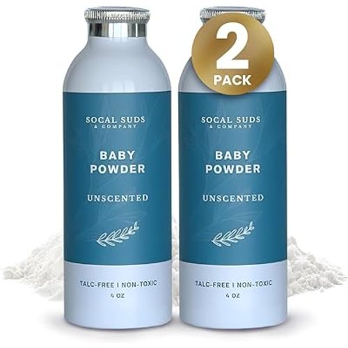 SoCal Suds & Company - Natural Baby Powder - Talc-Free Formula with Arrowroot, Kaolin, Aspen Bark Extract for Soft Soothing Sensitive Skin - Gentle Absorption - Unscented, 4oz, 2-Pack
