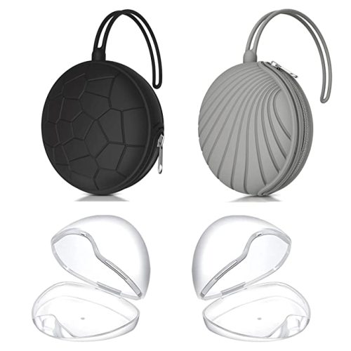 Smlpuame 4 Pack Pacifier Holder Case Set,2 Silicone Portable Pacifier Cover Pouch Bag for Diaper Bags Baby Carriage with 2 Transparent Pacifier Storage Container Box,Easy to Clean,(Black+Grey) - Shell(Grey)+Classic(Black)