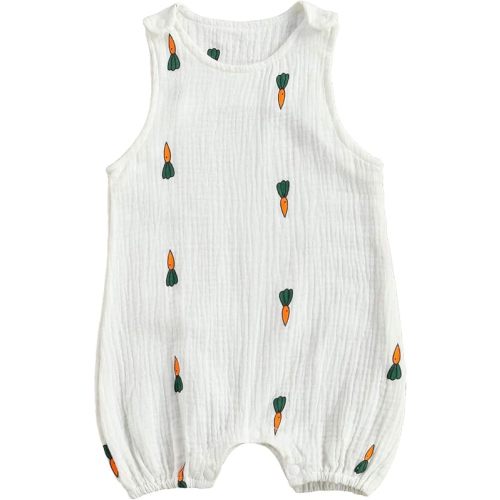 MoZiKQin Infant Baby Girl Boy Cotton Linen Romper Sleeveless Cute Print Bodysuit Jumpsuit Playsuit Summer Outfit Clothes