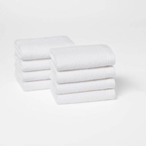 8pk Antimicrobial Washcloth Set White - Room Essentials™: Midweight Cotton Terry, Machine Washable