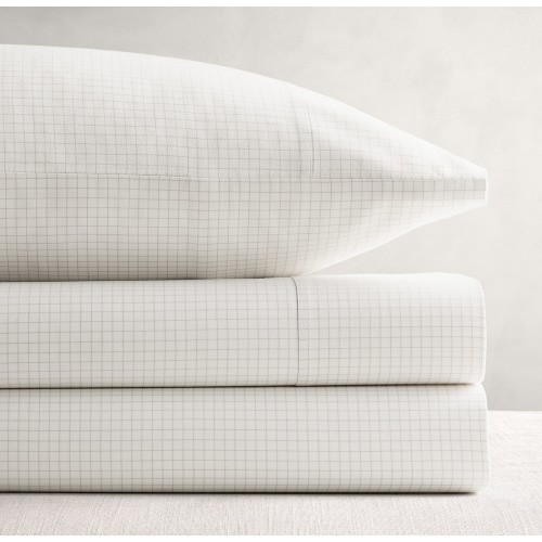 Box-Check Washed Cotton Fitted Crib Sheet - Gray | RH Baby & Child