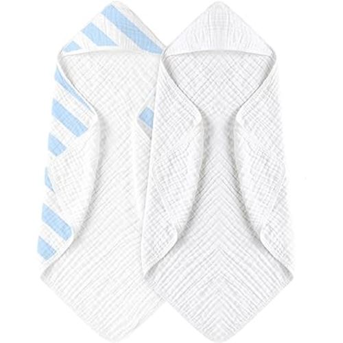 2 Pack Muslin Hooded Baby Towel, 32” X 32” Preuim Muslin 6 Layers Natural Cotton Baby Bath Towels, Absorbent Bath Towels for Babie, Toddler, Newborn Essentials for Boys Girls