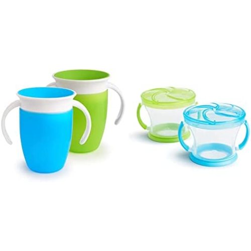 Munchkin Miracle 360 Trainer Cup and Snack Catcher, 4 Piece Set, Blue/Green