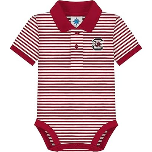 Creative Knitwear College Baby Striped Polo Bodysuit - Team Logo, Multiple Colors, for Boys & Girls (0-12 Months)