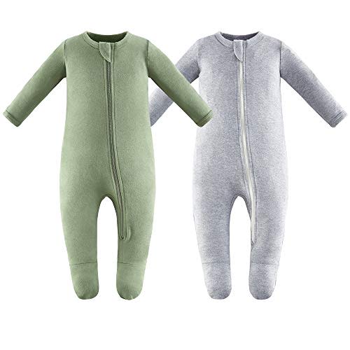 Owlivia Organic Cotton Baby Pajamas, Boys Girls Zip Front Sleep 'N Play, Footed Sleeper, Long Sleeve