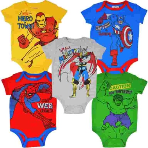 Marvel Avengers Infant Baby Boys 5 Pack Bodysuits Newborn to Infant