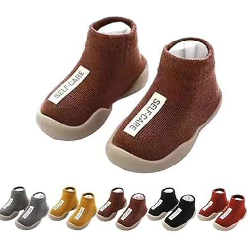 Tiny Explorings Sock Shoes,Baby Walking Shoes,Toddler Non-Slip Breathable Warm Elastic Shoes for Baby Boy Girl 6-24 Months (12-18 Months Infant,Brown)