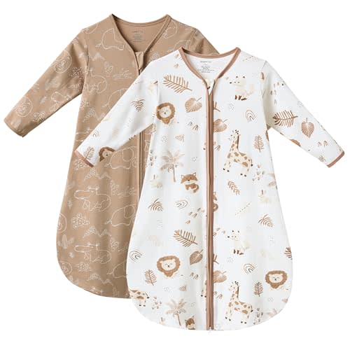 JELLYMONI Baby Sleep Sack 6-12 Months Long Sleeve Wearable Blanket for Baby, 100% Cotton 2 Pack Infant Toddler Baby Sleeping Sack Lightweight Soft 2-Way Zipper
