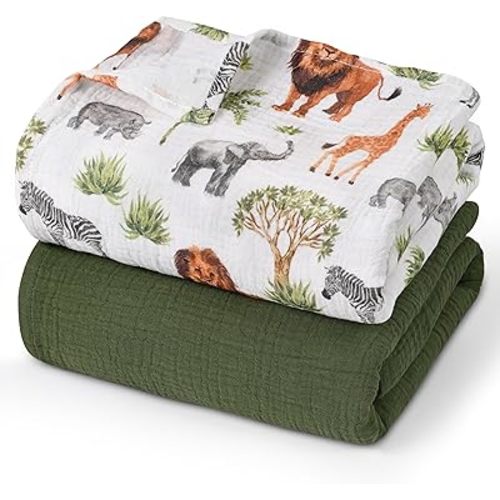 GLLQUEN BABY Muslin Swaddle Blankets,3-Pack Receiving Blanket for Newborn Boys and Girls,Baby Swaddle Blanket Unisex,Tropical Africa,Baby Essentials, Registry & Gift, 40 x 38 inches