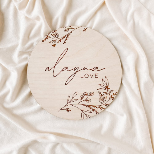 Floral Wooden Baby Name Announcement Sign | Custom Flower Engraved Baby Name Plaque | Modern Birth Announcement | Newborn Photo Prop