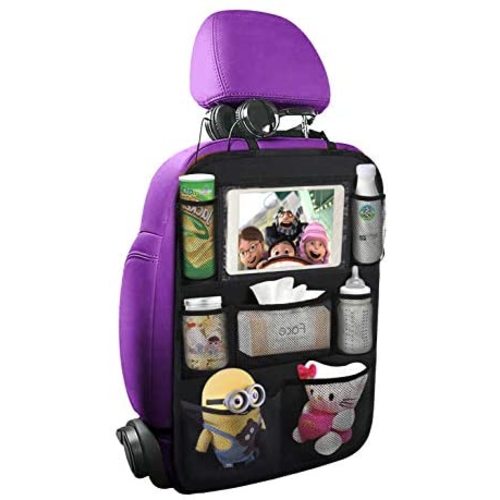 Sukuos Car Backseat Organizer with 10" Table Holder + 7 Storage Pockets Seat Back Protectors Kick Mats for Kids Toddlers, Travel Accessories (Black1)