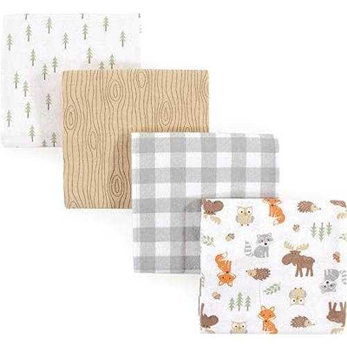Hudson Baby Unisex Baby Cotton Flannel Receiving Blankets, Woodland, One Size