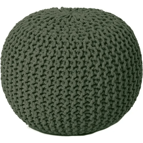 REDEARTH Round Hand Knitted Pouf - Foot Stool Bean Bag Ottoman - Cord Boho Pouffe - Poof Accent Beanbag Footrest for Living Room - Bedroom - Patio - Lounge (19.5"x19.5"x14") - Olive