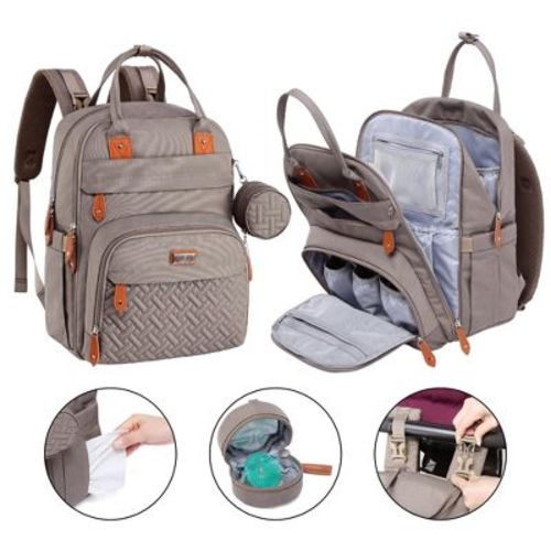 BabbleRoo Diaper Bag Backpack Stylish Hands-Free Baby Bag with Changing Pad, Stroller Straps & Water-Resistant