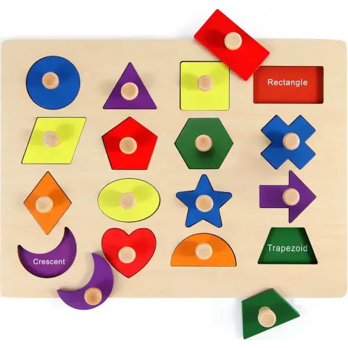 Montessori Wooden Shape Peg Puzzle Toys for Toddlers, Shape and Color Sorting Matching Board, Kids Sensory Preschool Learing Birthday Toy Gift for Baby Infant 1 2 3 4 5 Year Old