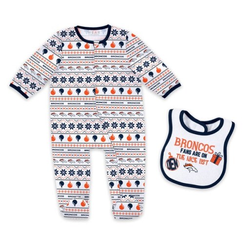 Newborn & Infant WEAR by Erin Andrews Denver Broncos Allover Print Full-Zip Sleeper & Bib Set