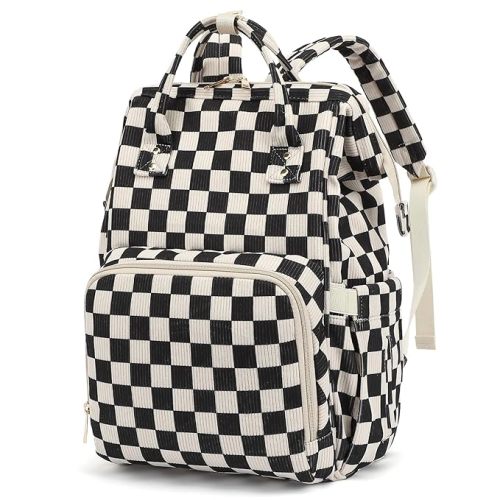 Baby Diaper Bag Backpack for Mom, Large Capacity Travel Nappy Bag for Boys & Girls with Stroller Straps (Corduroy Checkered Black)