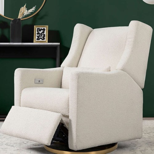 Babyletto Kiwi Ivory Boucle Nursery Power Glider Recliner Chair with Gold Base